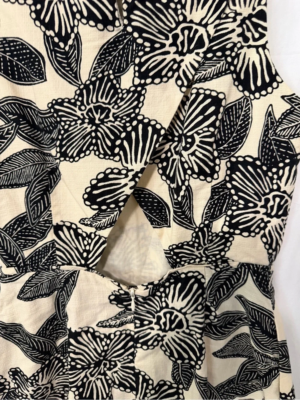 J. Crew Black Floral Print Cream Sleeveless Fit-and-Flare Dress